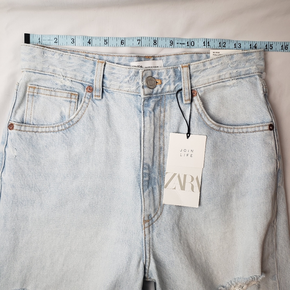 Zara Blogger Wide Legs Ripped Distressed High Rise Jeans - Picture 4 of 12